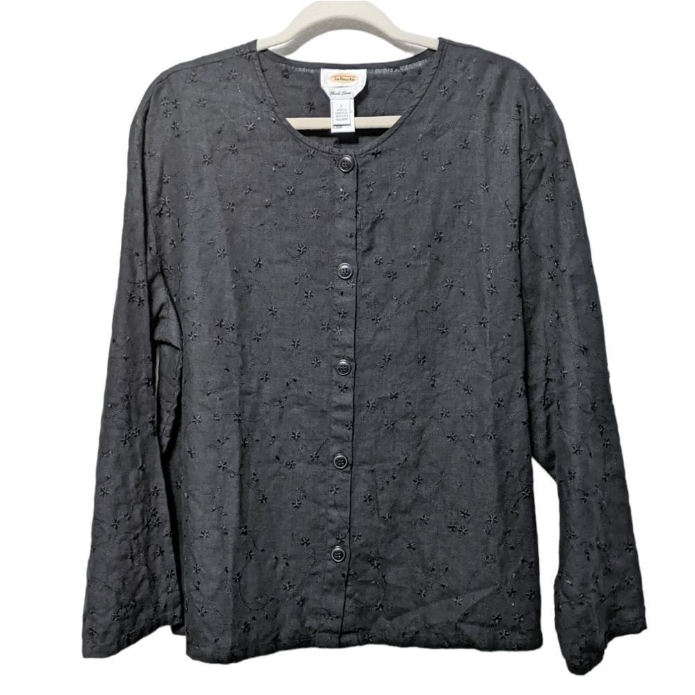 Talbots 100% Linen Embroidered Button Up Shirt L - image 1